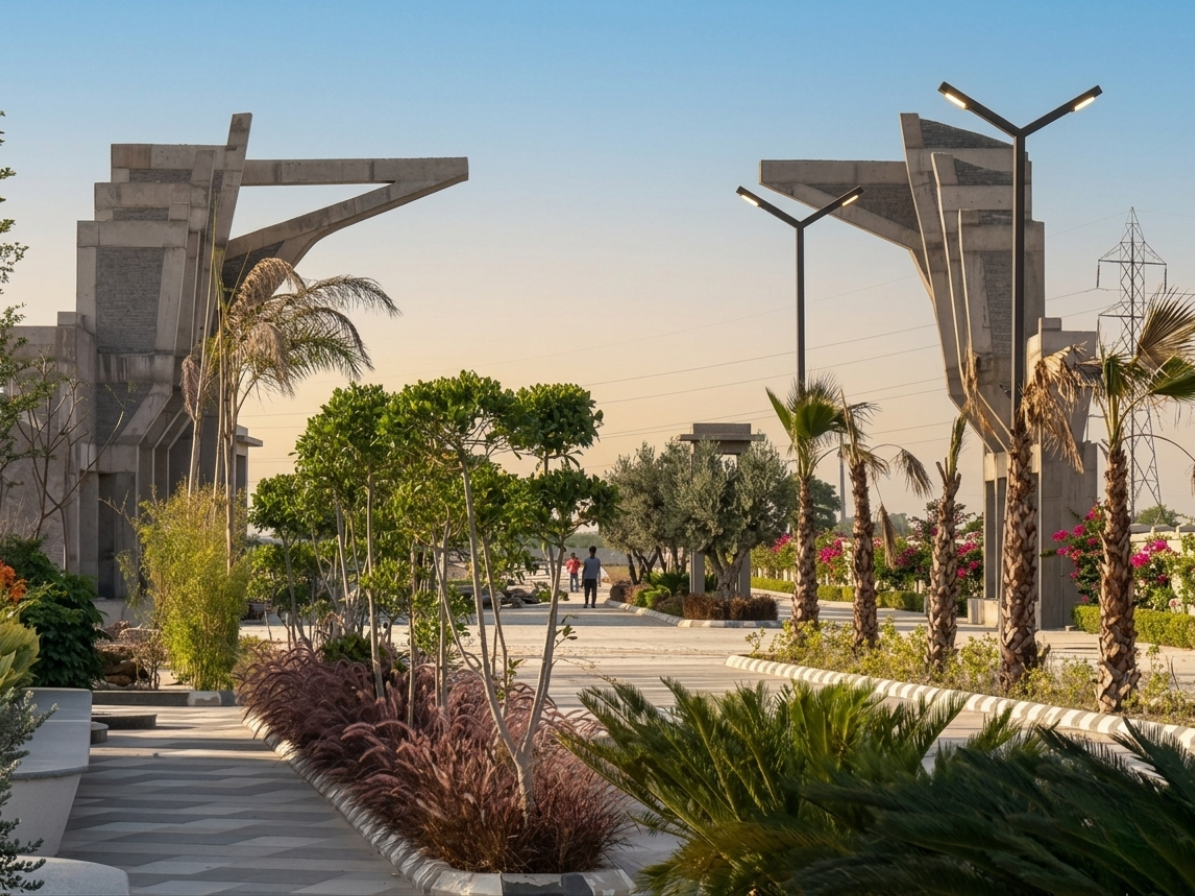 Contemporary Hardscape with Palms
