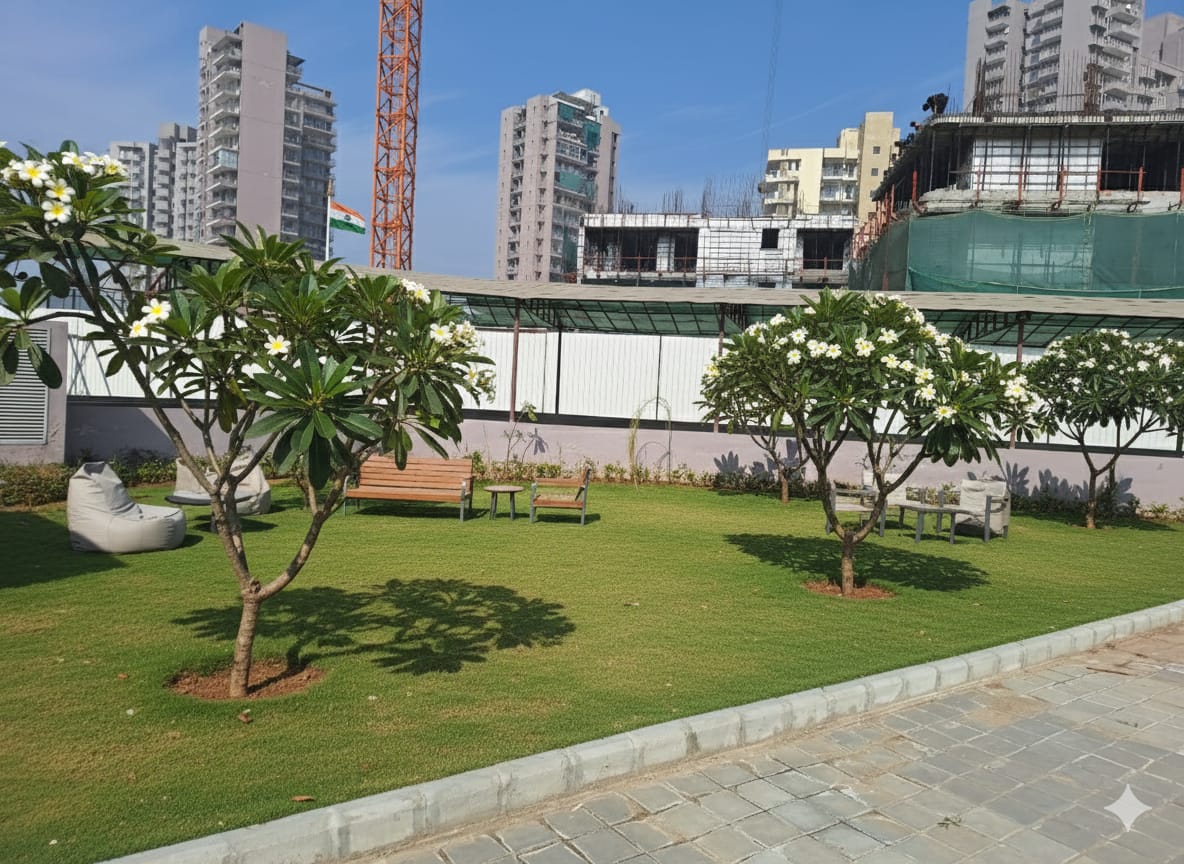 Rooftop Garden with Flowering Trees